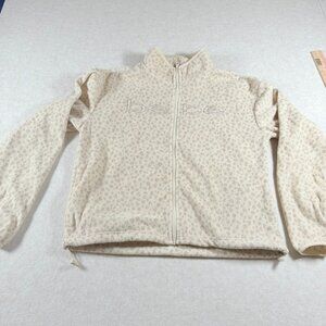 Bebe Sport Leopard Print Fleece Jacket Women’s M Full Zip Cream Logo